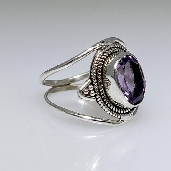 Sterling Silver ring set with natural faceted Amethyst gemstone, size: 6.25 NWOT - Picture 4 of 5
